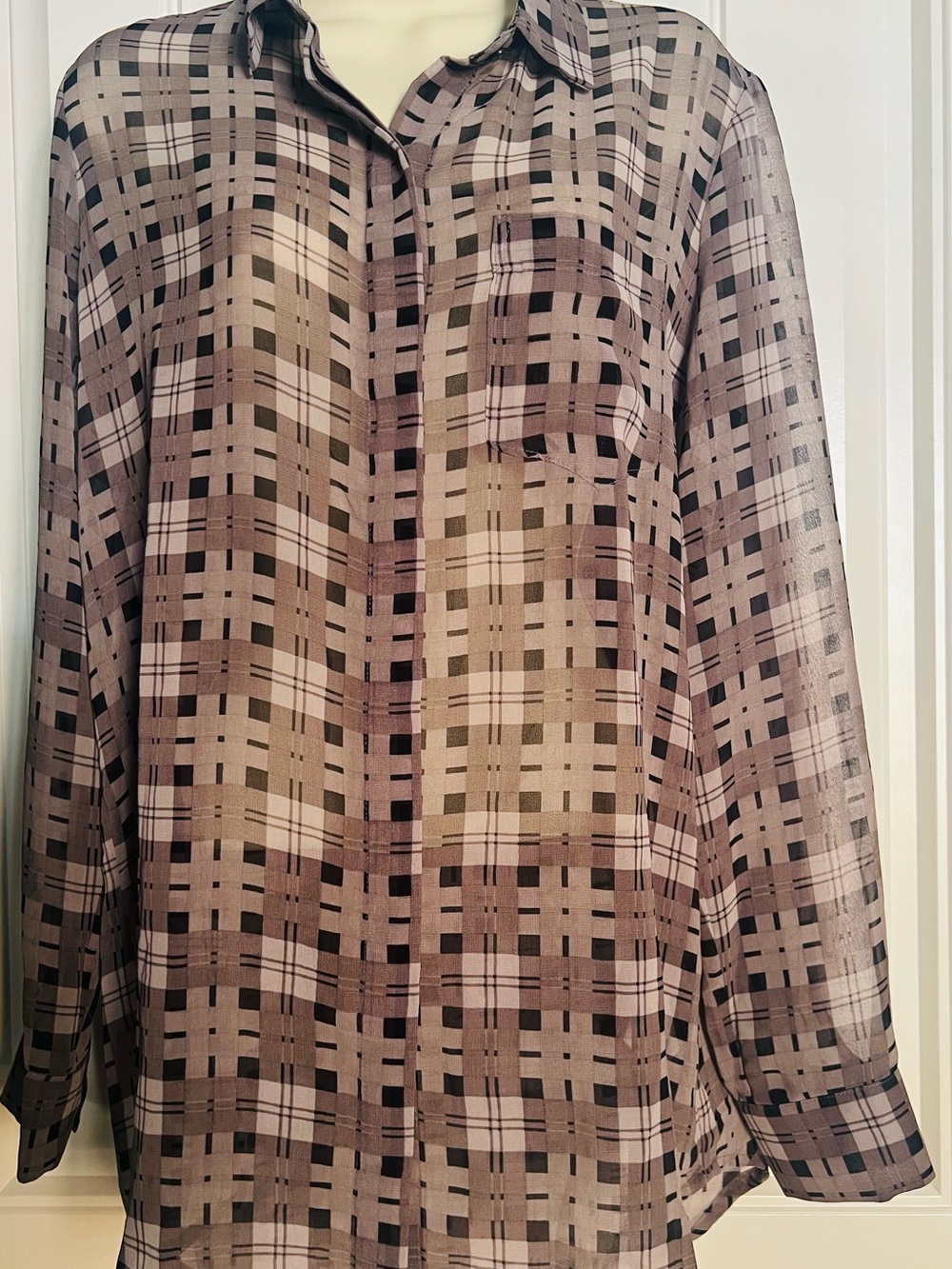 Joe Fresh Minimalist Sheer Long Sleeved Blouse Button Up Front, Size M